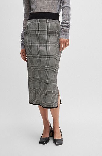 Pencil skirt in knitted jacquard, Grey Patterned