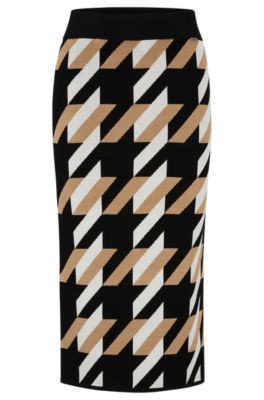 Hugo Boss Knitted Jacquard-pattern Pencil Skirt With Logo Trim In Patterned