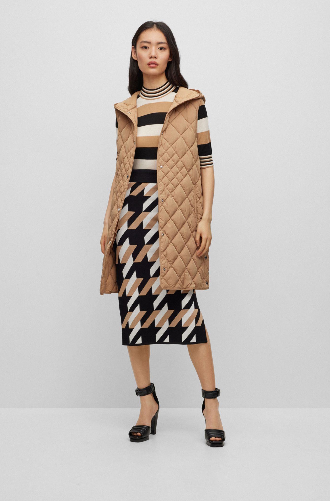 Hukommelse Fundament Frosset BOSS - Knitted jacquard-pattern pencil skirt with logo trim