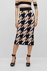 Knitted jacquard-pattern pencil skirt with logo trim, Patterned
