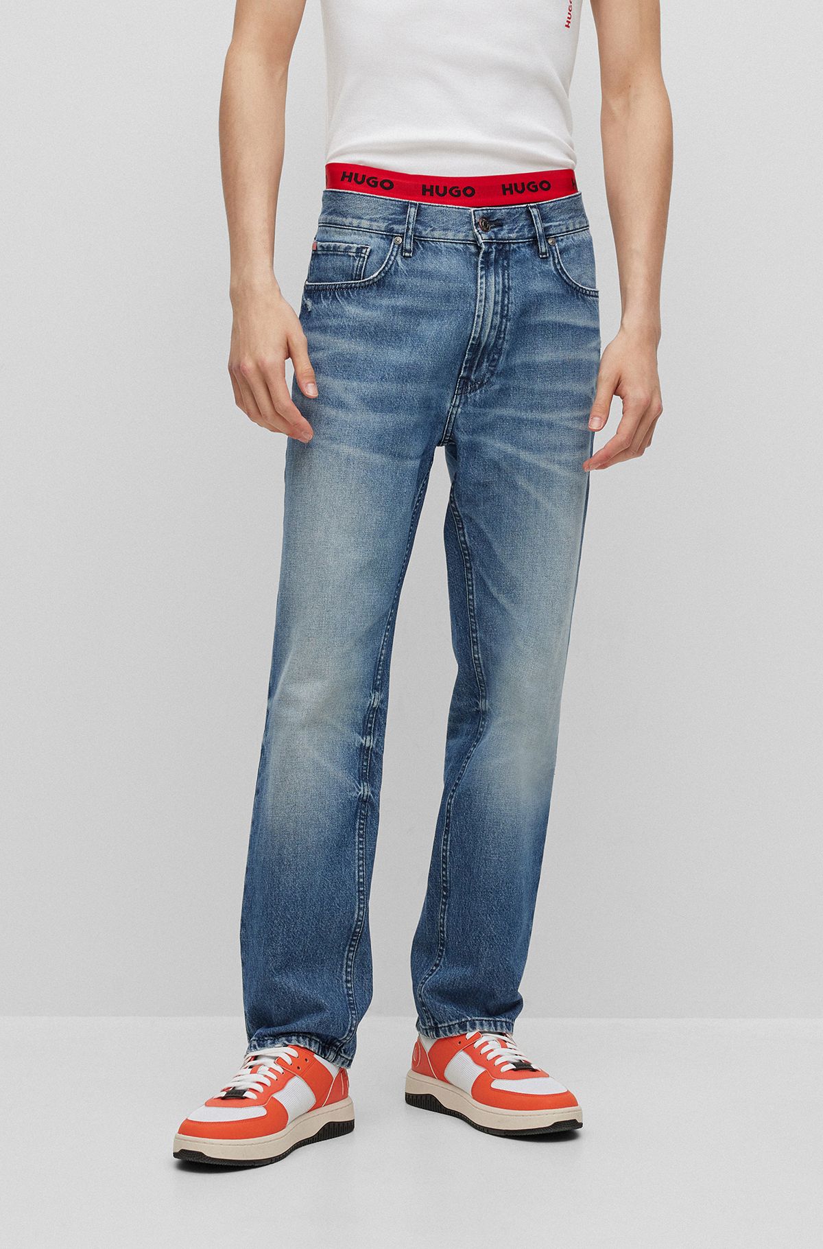 Regular-fit jeans in blue rigid denim, Blue