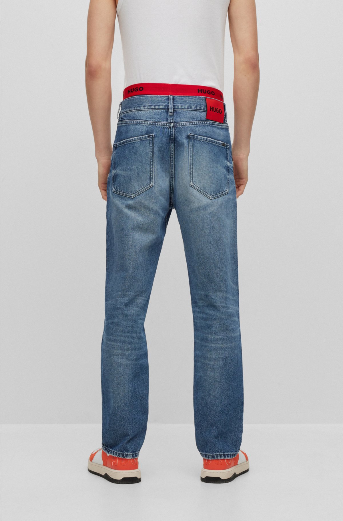 HUGO - Regular-fit jeans in blue rigid denim
