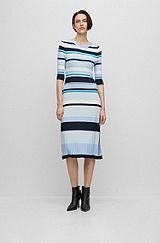 Ribbed-knit dress with button trim, Patterned