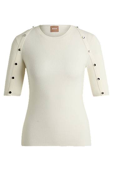 Short-sleeved sweater in stretch fabric with hardware details, Hugo boss
