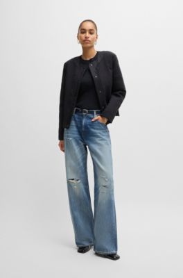 BOSS - ショートスリーブセーター ストレッチファブリック メタル  