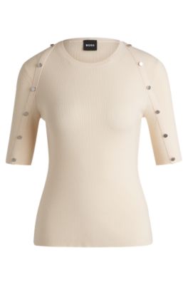 BOSS - ショートスリーブセーター ストレッチファブリック メタル  