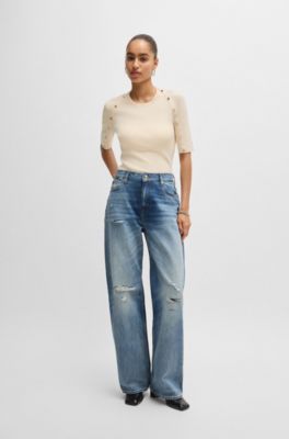 BOSS - ショートスリーブセーター ストレッチファブリック メタル  