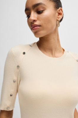 BOSS - ショートスリーブセーター ストレッチファブリック メタル  