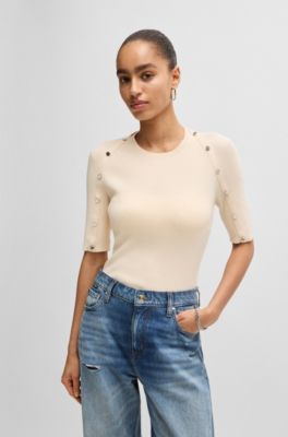 BOSS - ショートスリーブセーター ストレッチファブリック メタル  