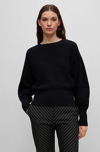 Mixed-structure sweater in organic cotton and silk, Black