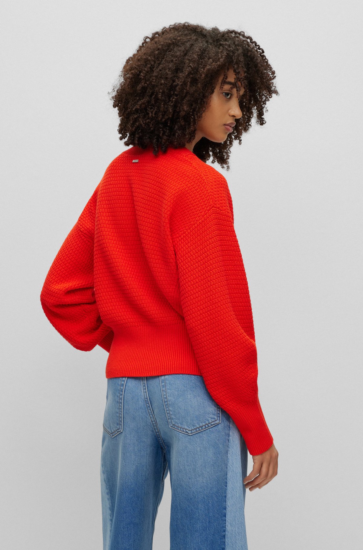 Mixed-structure sweater in organic cotton and silk, Orange