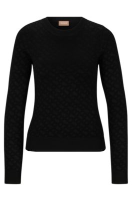 BOSS - Knitted jacquard-pattern sweater with logo trim