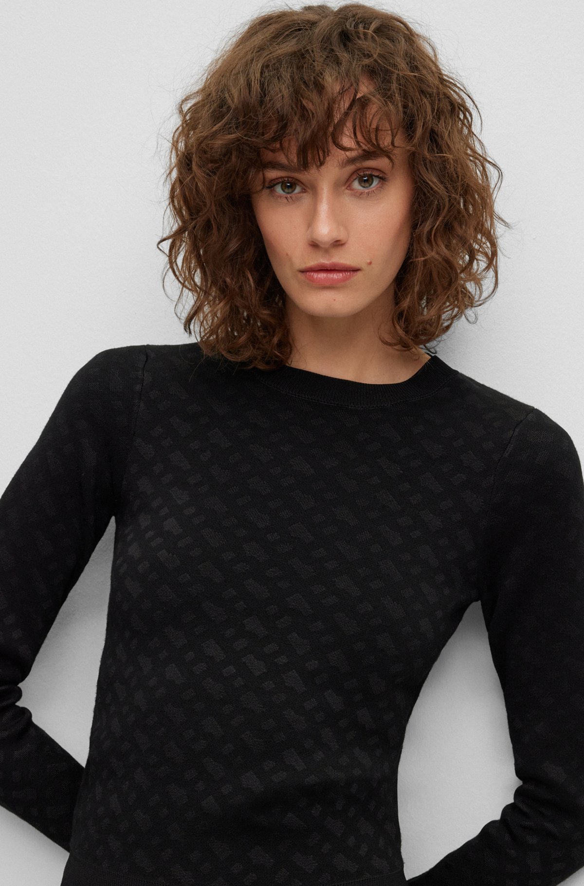 Knitted jacquard-pattern sweater with logo trim, Black