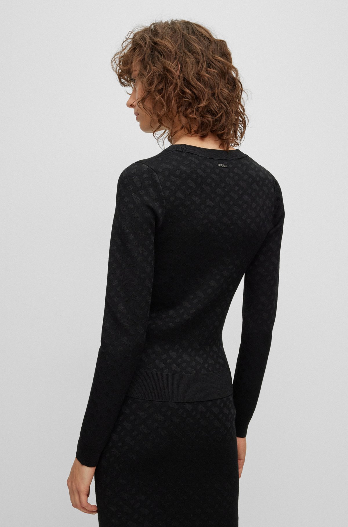 Knitted jacquard-pattern sweater with logo trim, Black