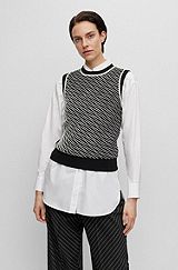 Sleeveless top with contrast knitted pattern, Patterned