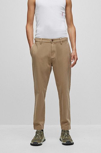 Tapered-fit chinos in cotton gabardine, Light Brown