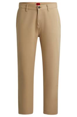 Hugo Tapered-fit Chinos In Cotton Gabardine In Brown