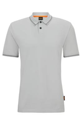 Hugo Boss Cotton-piqu Polo Shirt With Contrast Details In Light Grey