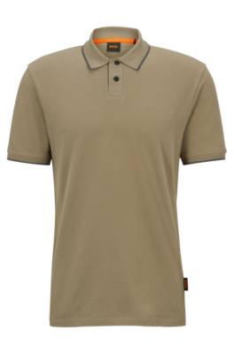 Hugo Boss Cotton-piqué Polo Shirt With Contrast Details In Brown