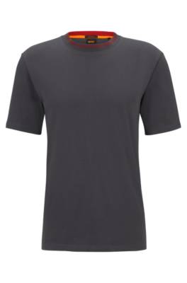 Hugo Boss Relaxed-fit T-shirt In Cotton Jersey With Detailed Collarband In Dark Grey