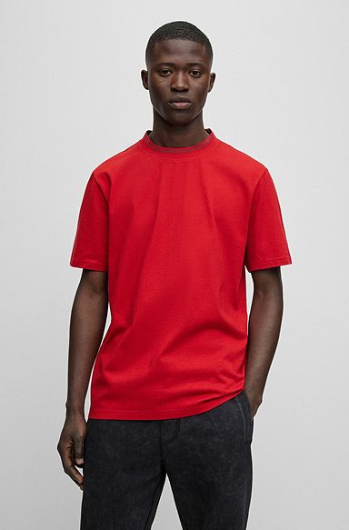 Relaxed-Fit T-Shirt aus Baumwoll-Jersey mit Detail am Ausschnitt, Rot