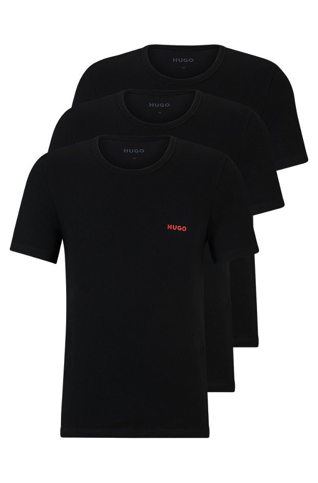 Lot de trois t-shirts en coton à logos, Noir