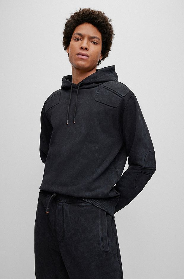 Relaxed-fit cotton hoodie with racing-inspired details, Black