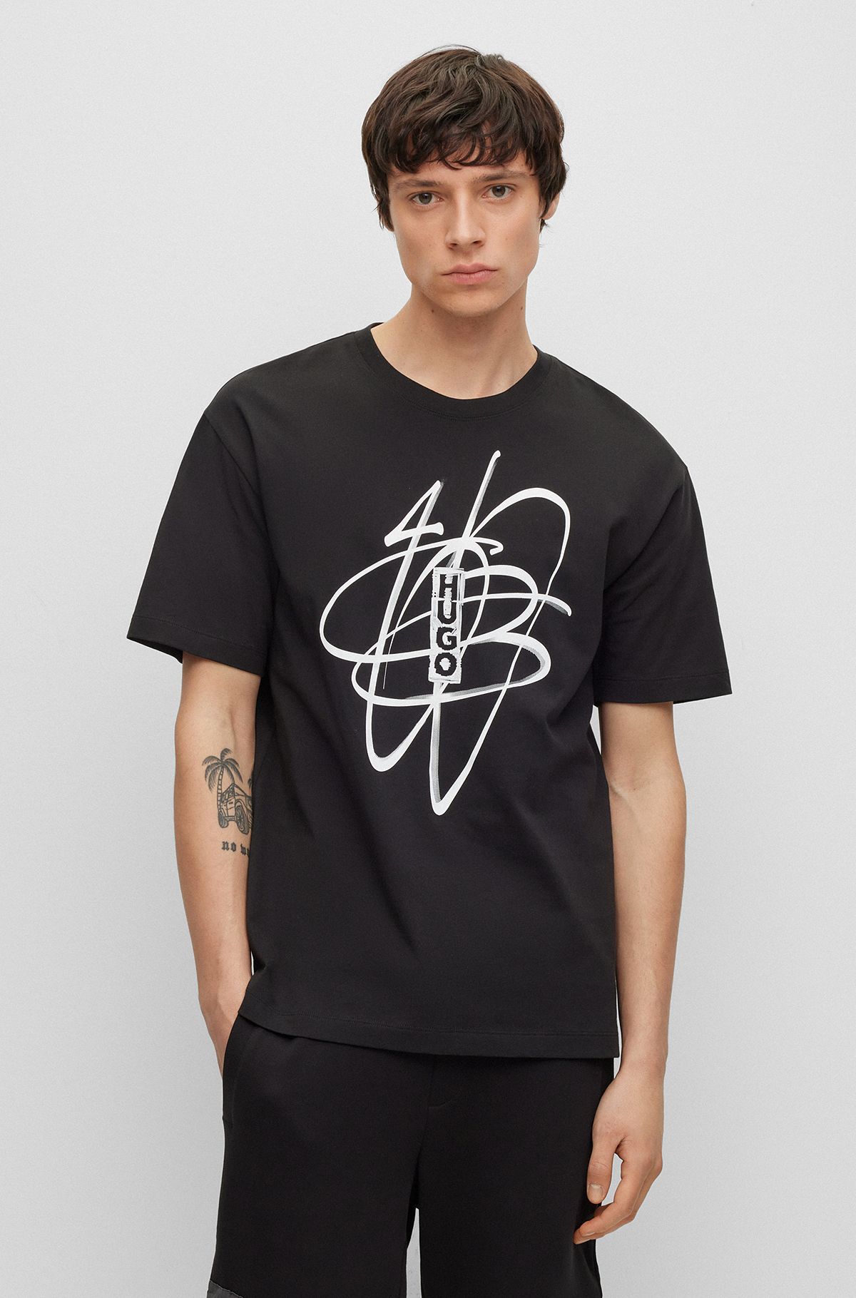 Cotton-jersey T-shirt with graffiti-inspired artwork, Black