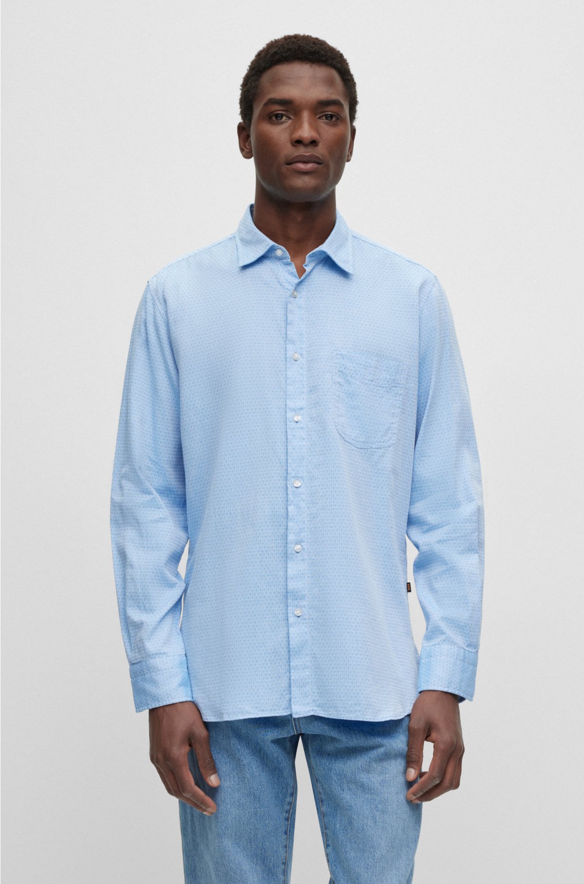 Sky Blue Cotton and Linen Dobby Shirt