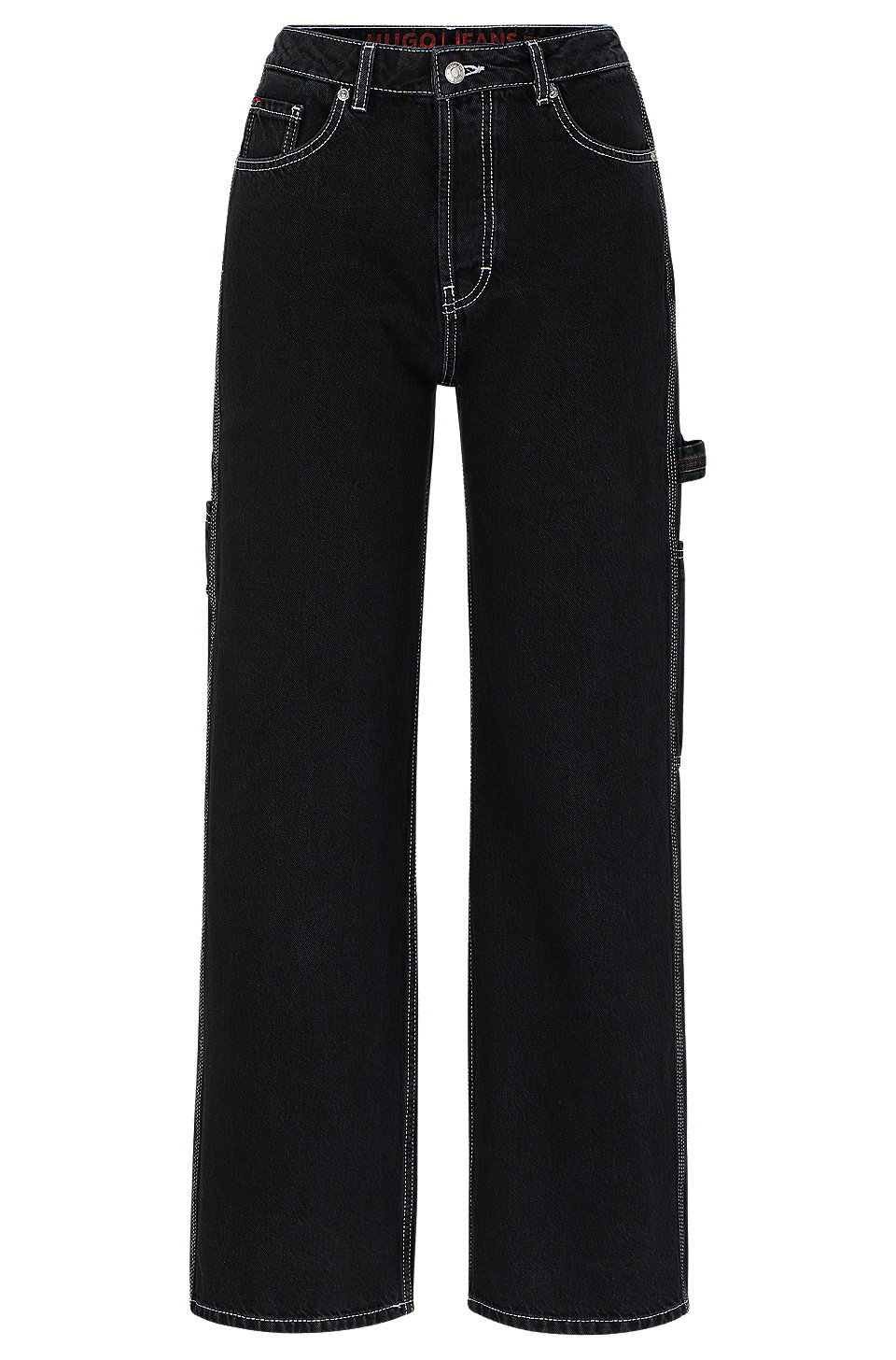 HUGO - Relaxed-fit jeans in black rigid denim