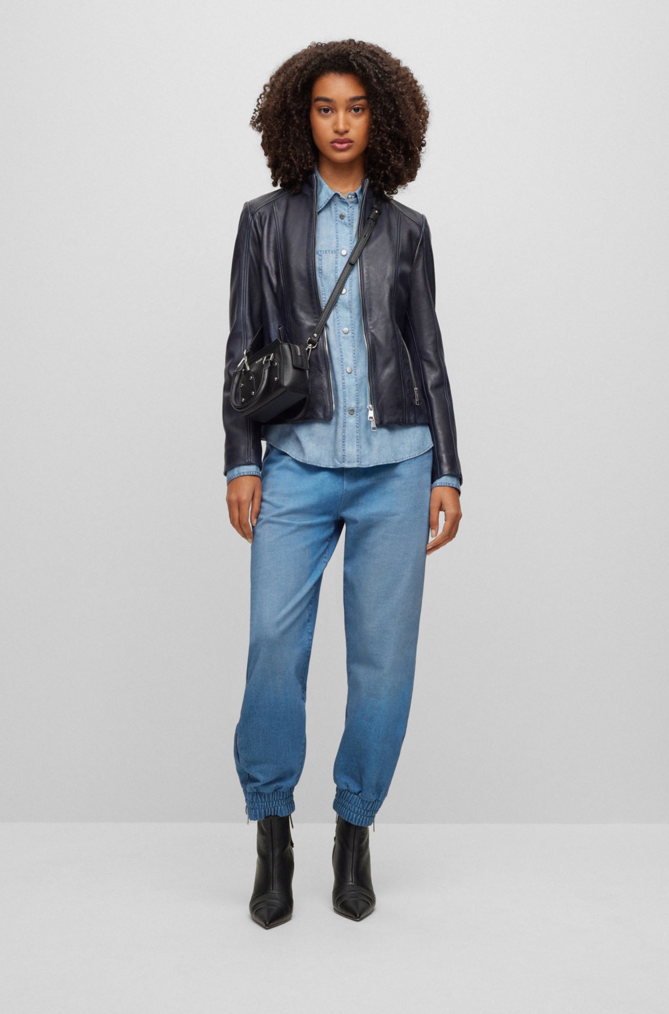 Massimo dutti store blue leather jacket