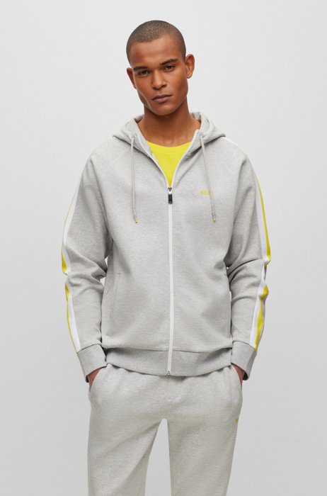 Cotton-blend regular-fit tracksuit with striped tape, Light Grey
