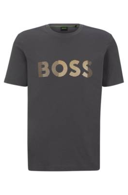 Hugo Boss Cotton-jersey T-shirt With Logo Artwork In Gray