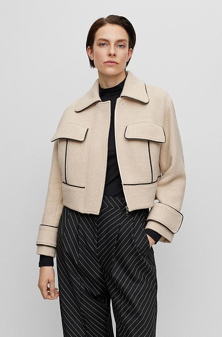 Regular-fit jacket in a wool blend, Beige