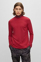 Slim-fit T-shirt with branded stand collar, Dark Red