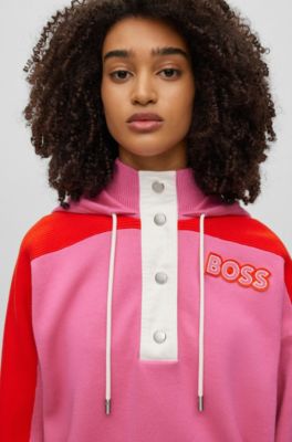 BOSS - Colour-blocked hoodie in organic cotton with buttoned placket