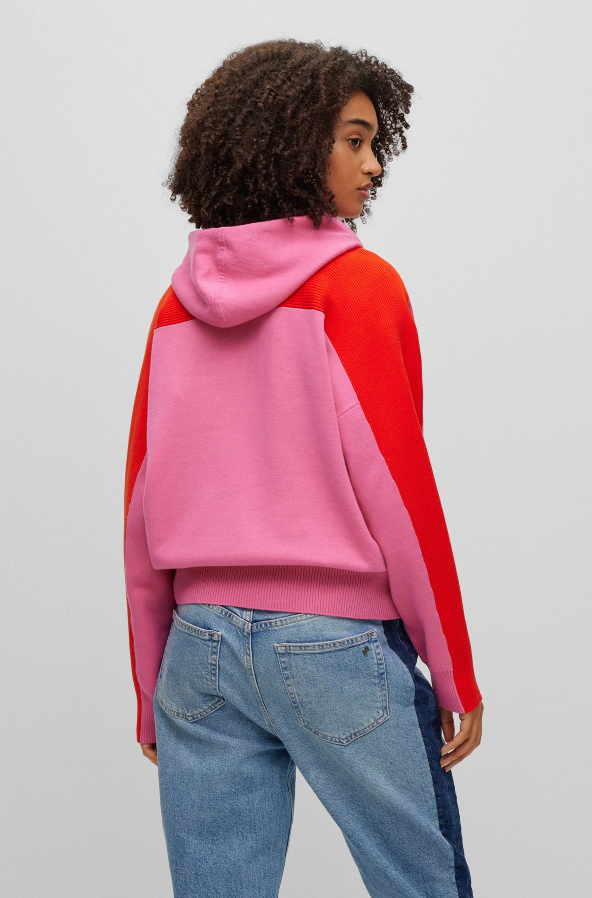 BOSS - Colour-blocked hoodie in organic cotton with buttoned placket