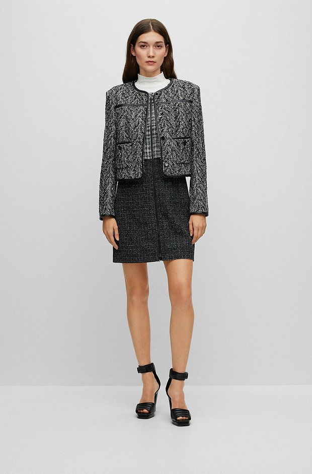 Checked zip-front dress in mixed materials, Patterned