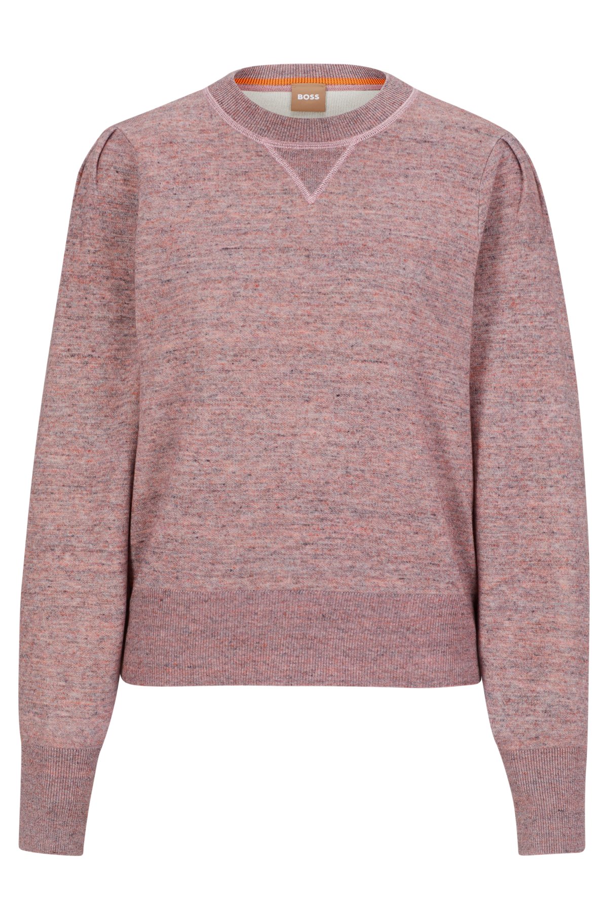 Melange sweater with puff sleeves, Dark pink