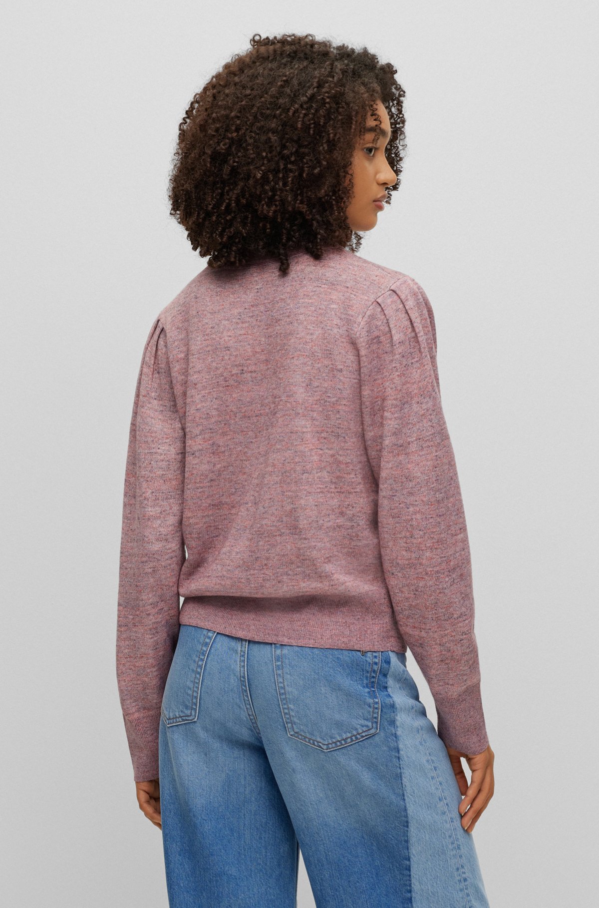 Melange sweater with puff sleeves, Dark pink
