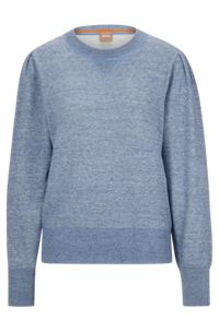 Melange sweater with puff sleeves, Blue