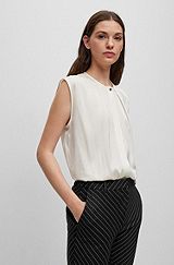 Sleeveless regular-fit blouse in stretch silk, White