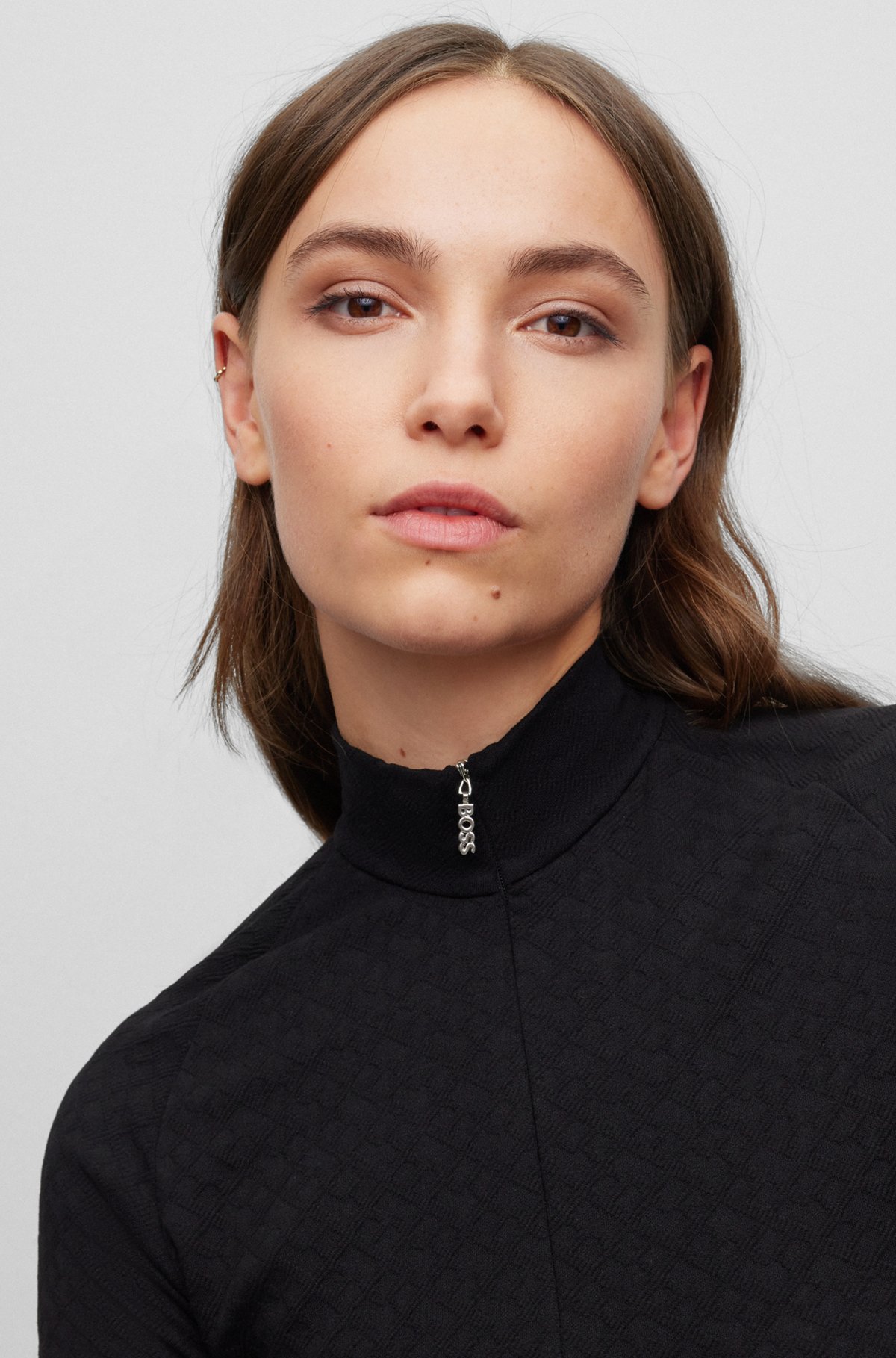 Extra-slim-fit top with zipped collar, Black