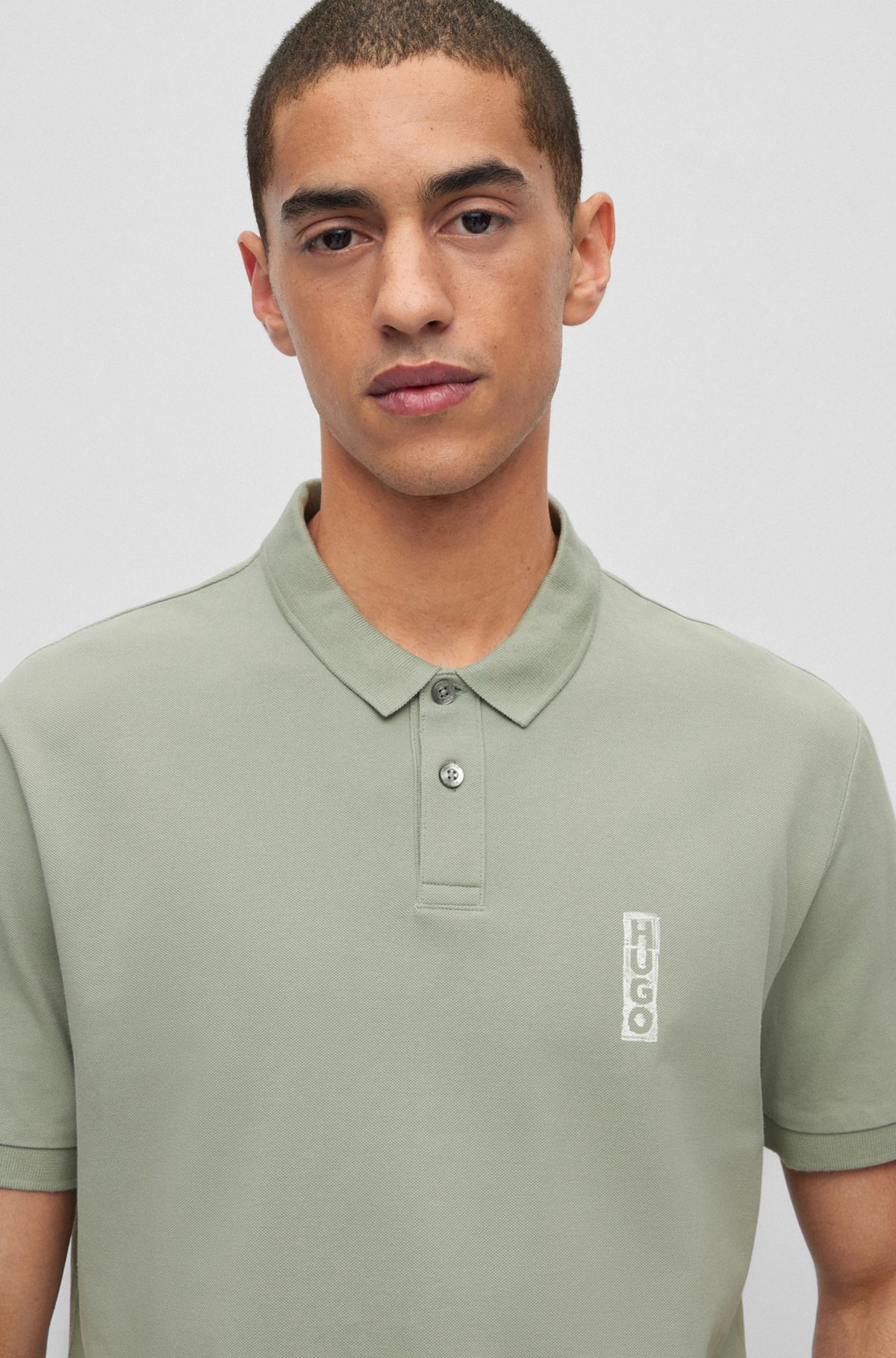 HUGO - Cotton-piqué polo shirt with marker-inspired logo