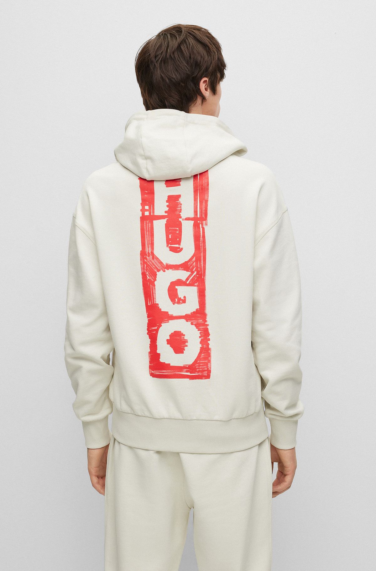 Relaxed-fit cotton hoodie with marker-inspired logos, Light Beige