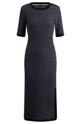 Structured-stripe dress in stretch-cotton jersey, Black Patterned