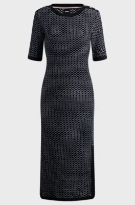 Structured-stripe dress in stretch-cotton jersey, Black Patterned