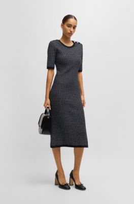 Structured-stripe dress in stretch-cotton jersey, Black Patterned