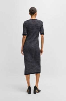 Structured-stripe dress in stretch-cotton jersey, Black Patterned