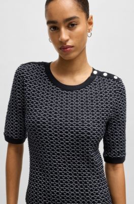 Structured-stripe dress in stretch-cotton jersey, Black Patterned